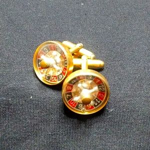 Vintage Mid Century Modern Roulette Wheel Cufflinks (Moveable Parts!)